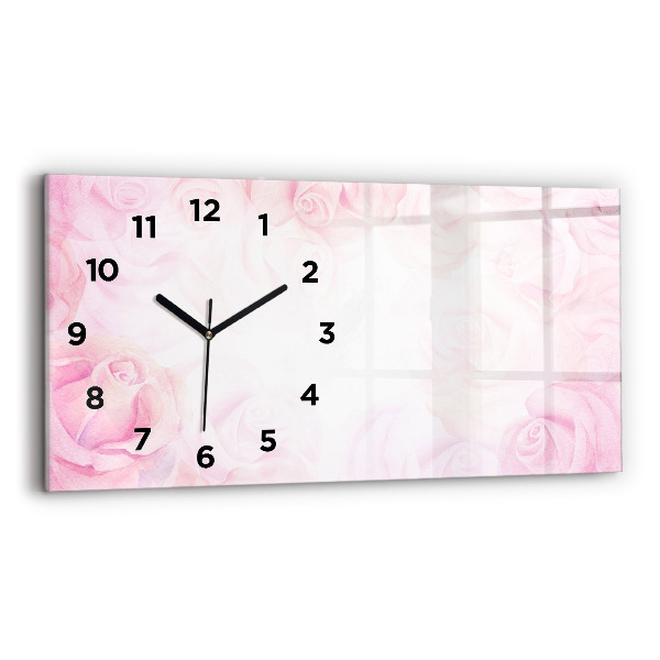 Glass wall clock rectangular Roses abstract