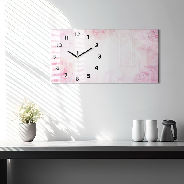 Glass wall clock rectangular Roses abstract