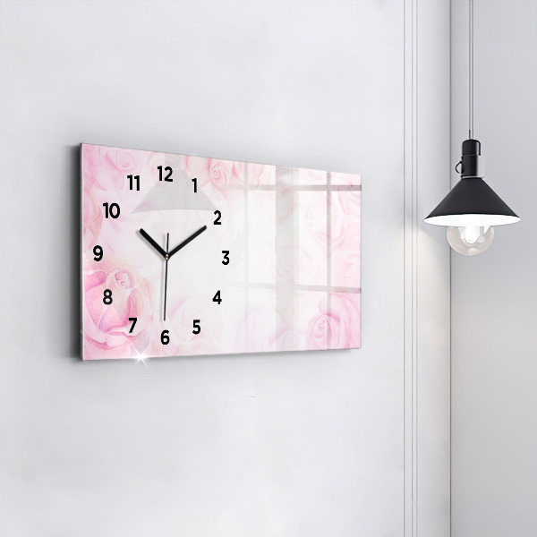 Glass wall clock rectangular Roses abstract
