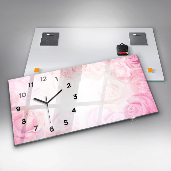 Glass wall clock rectangular Roses abstract
