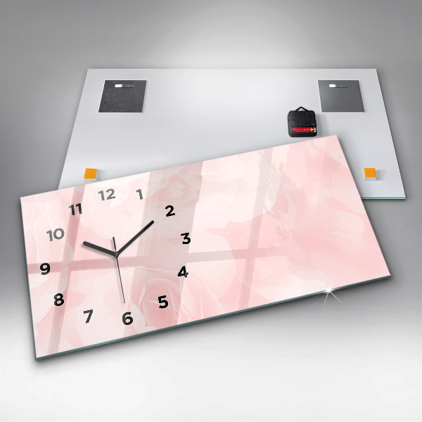 Glass wall clock rectangular Blooming roses