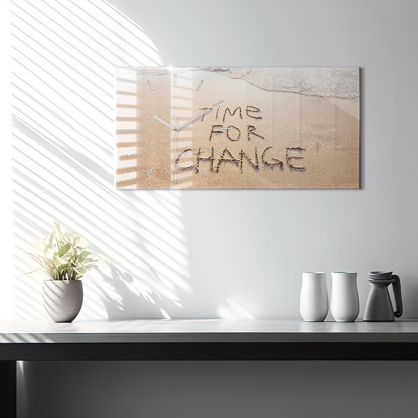 Glass wall clock rectangular Beach Quote