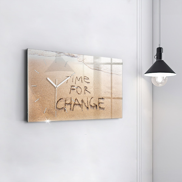 Glass wall clock rectangular Beach Quote