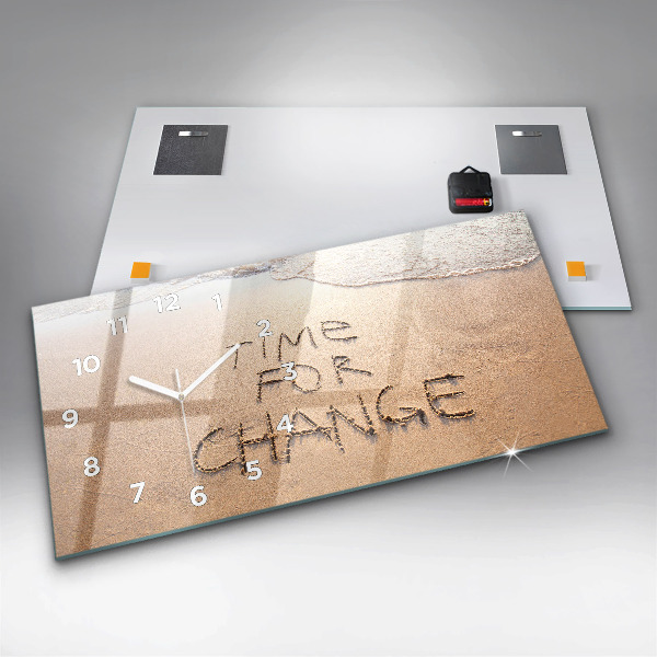 Glass wall clock rectangular Beach Quote