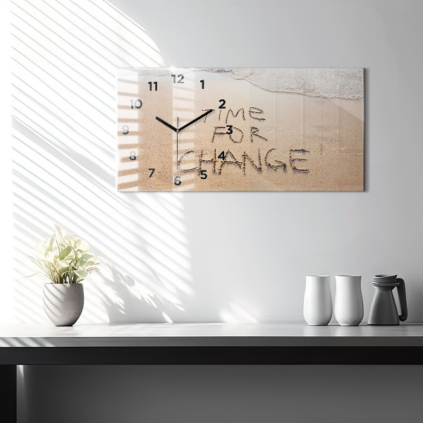 Glass wall clock rectangular Beach Quote
