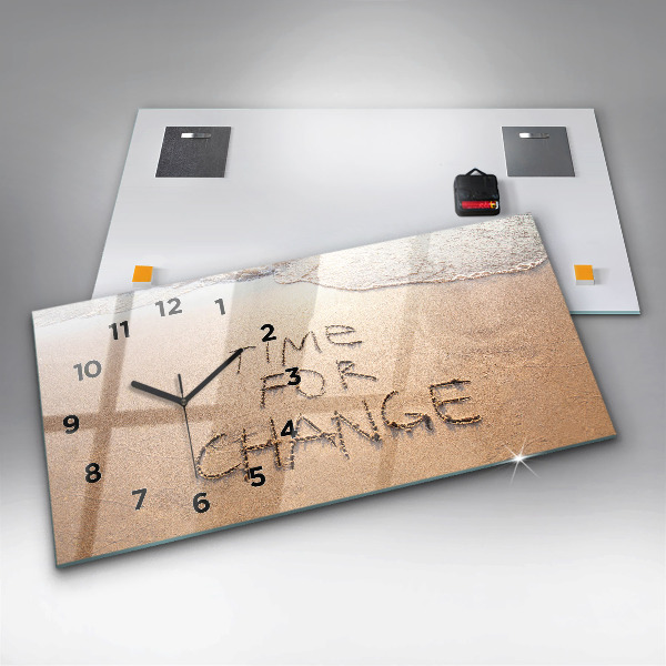 Glass wall clock rectangular Beach Quote