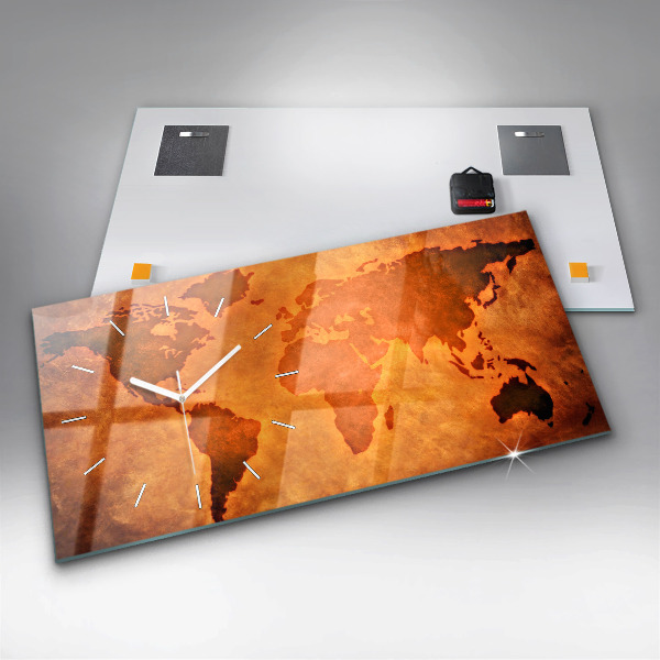 Glass wall clock rectangular Large world map