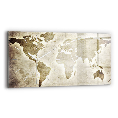 Glass wall clock rectangular World map