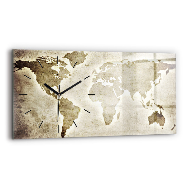Glass wall clock rectangular World map