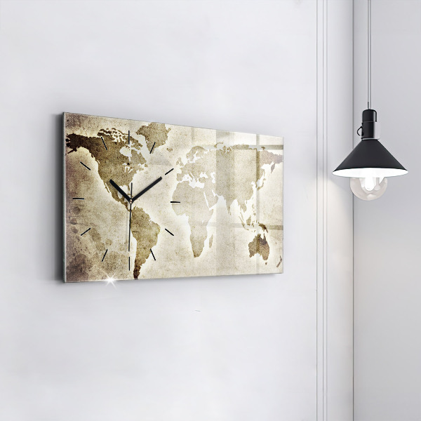 Glass wall clock rectangular World map
