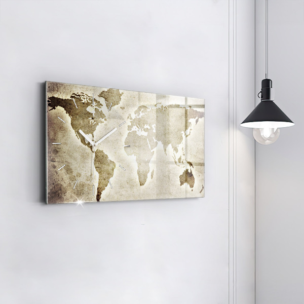 Glass wall clock rectangular World map