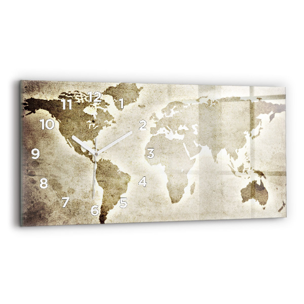 Glass wall clock rectangular World map