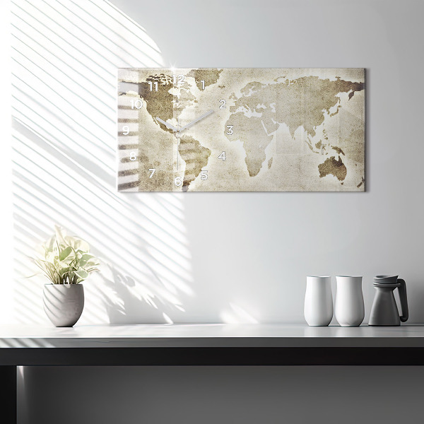 Glass wall clock rectangular World map