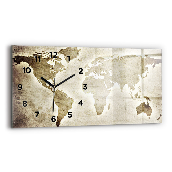 Glass wall clock rectangular World map