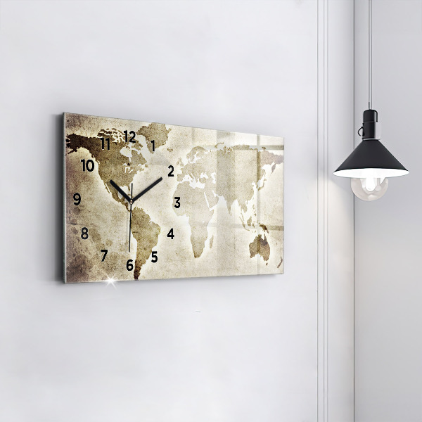 Glass wall clock rectangular World map