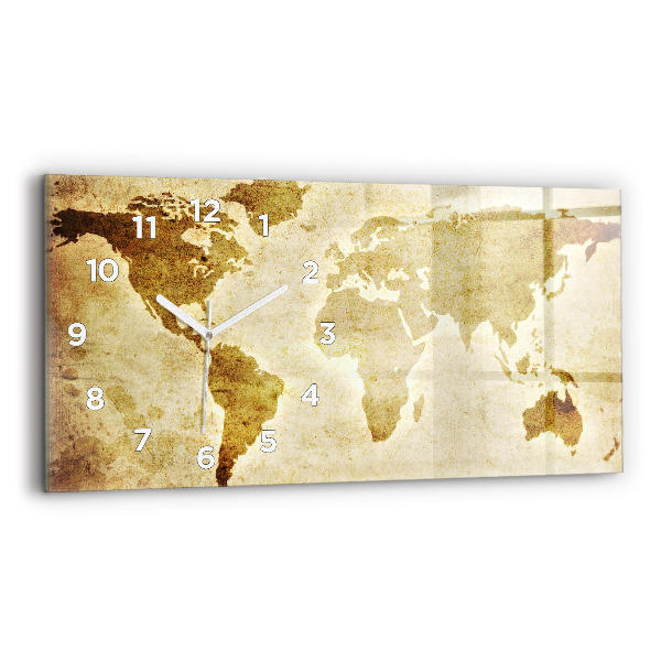 Glass wall clock rectangular Old world map