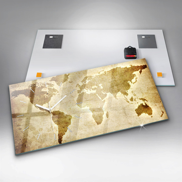 Glass wall clock rectangular Old world map