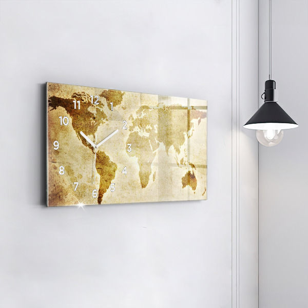 Glass wall clock rectangular Old world map