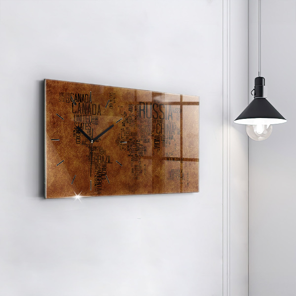 Glass wall clock rectangular Country names map