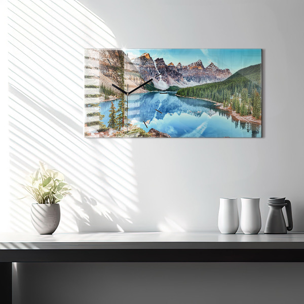 Glass wall clock rectangular Mountain Landscape