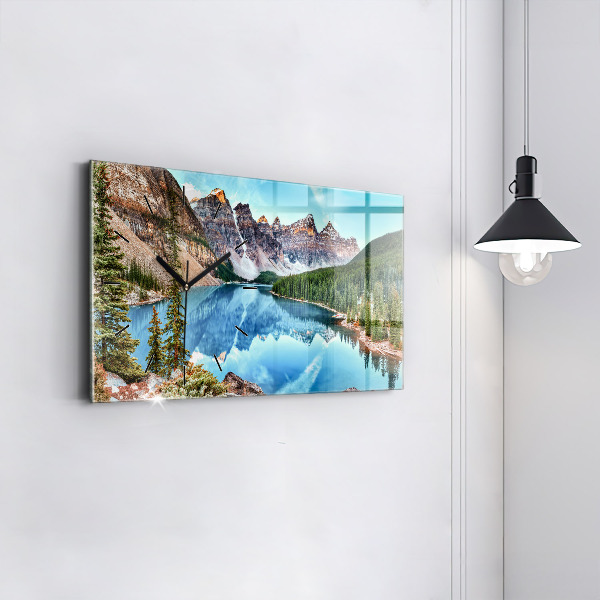 Glass wall clock rectangular Mountain Landscape