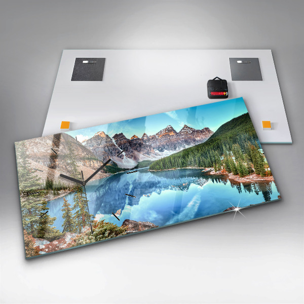 Glass wall clock rectangular Mountain Landscape