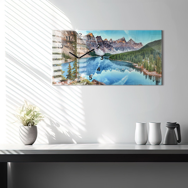 Glass wall clock rectangular Mountain Landscape