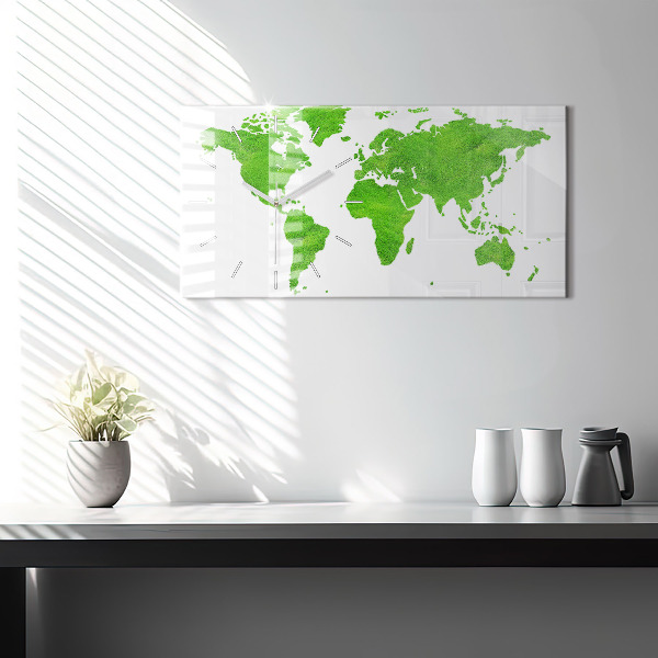 Glass wall clock rectangular Green grass map