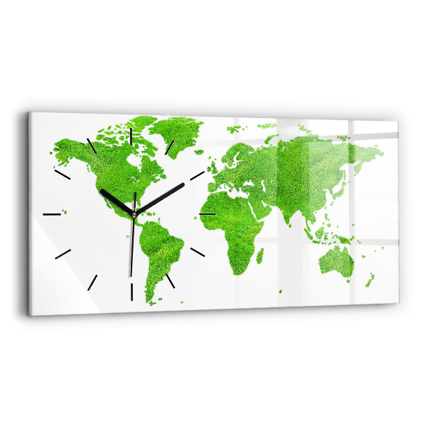 Glass wall clock rectangular Green grass map