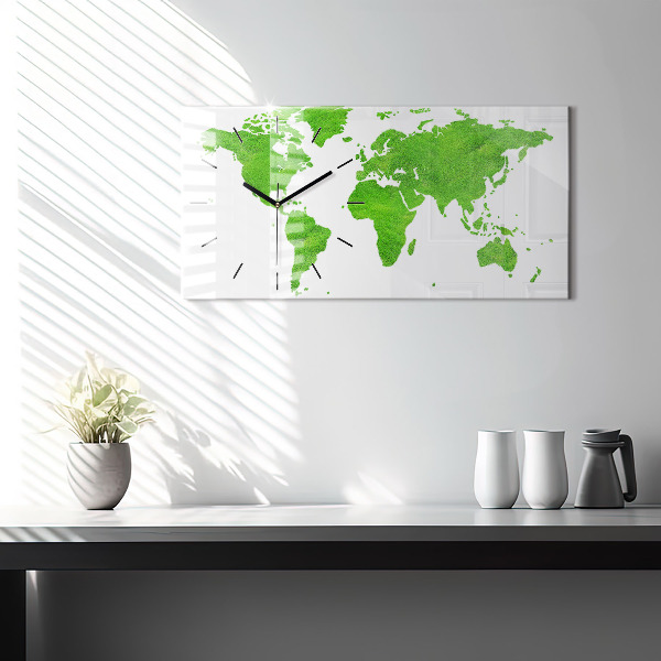 Glass wall clock rectangular Green grass map