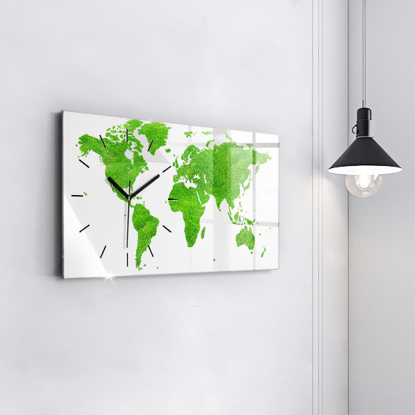 Glass wall clock rectangular Green grass map