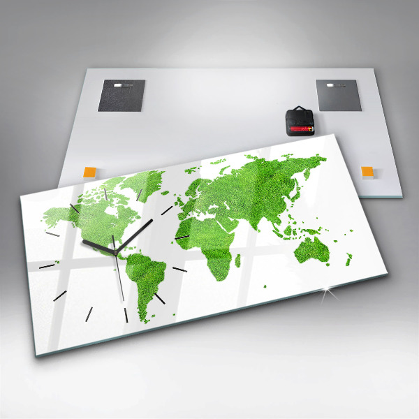 Glass wall clock rectangular Green grass map