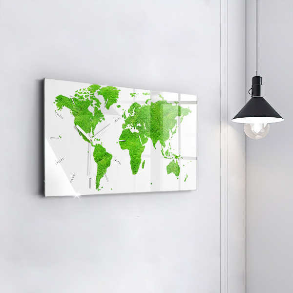 Glass wall clock rectangular Green grass map