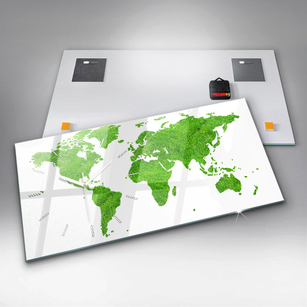 Glass wall clock rectangular Green grass map