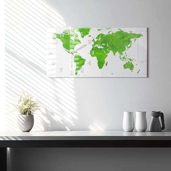 Glass wall clock rectangular Green grass map
