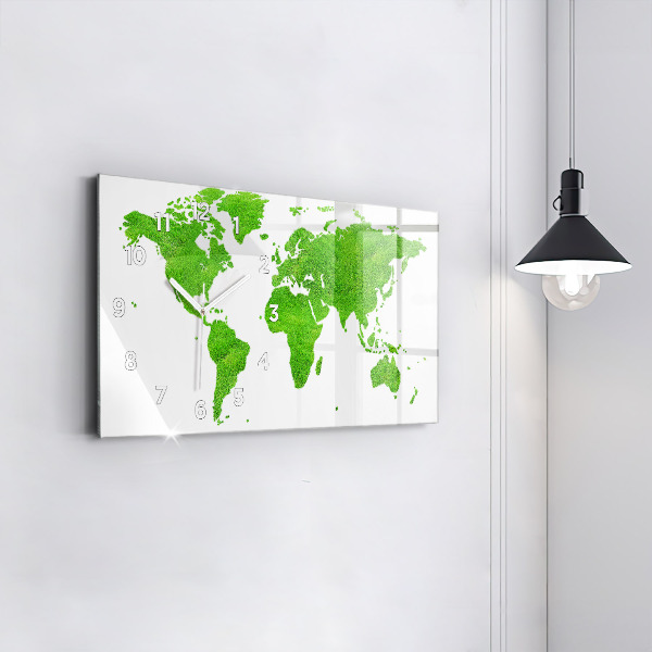 Glass wall clock rectangular Green grass map