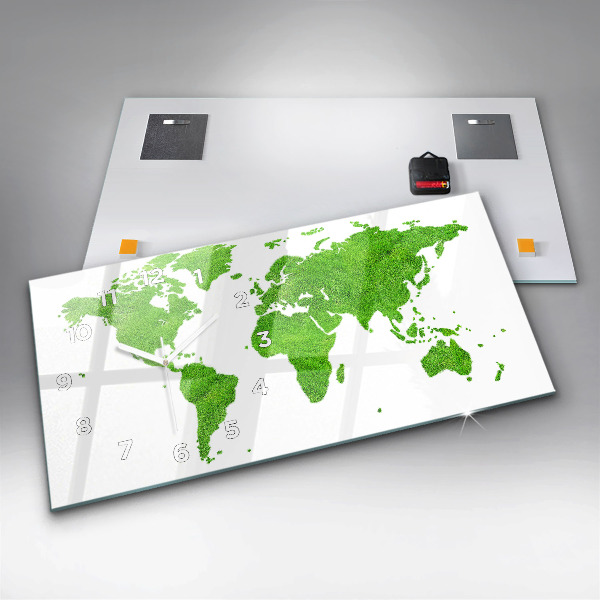 Glass wall clock rectangular Green grass map