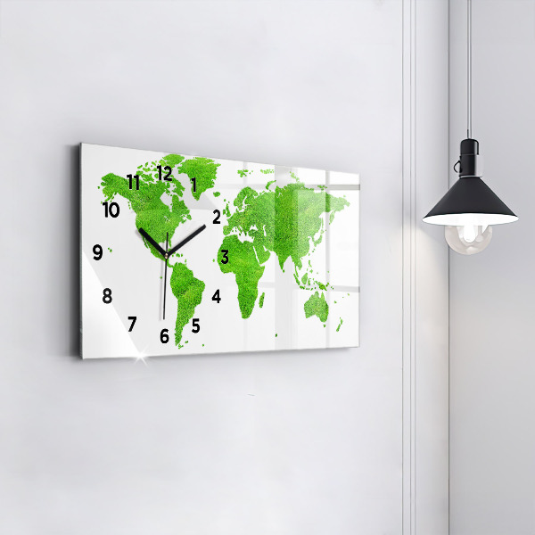 Glass wall clock rectangular Green grass map