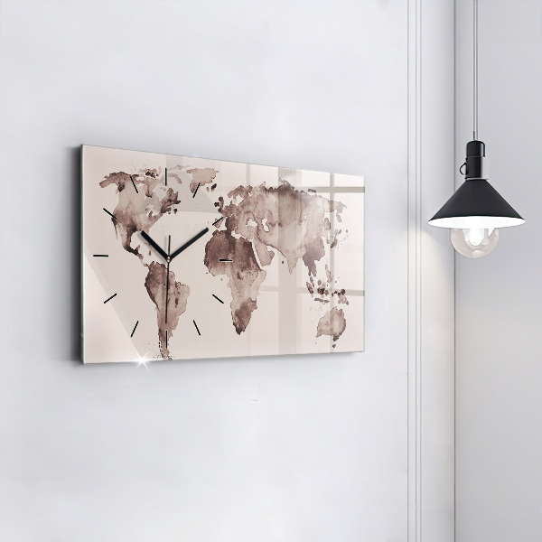 Glass wall clock rectangular Watercolor world map