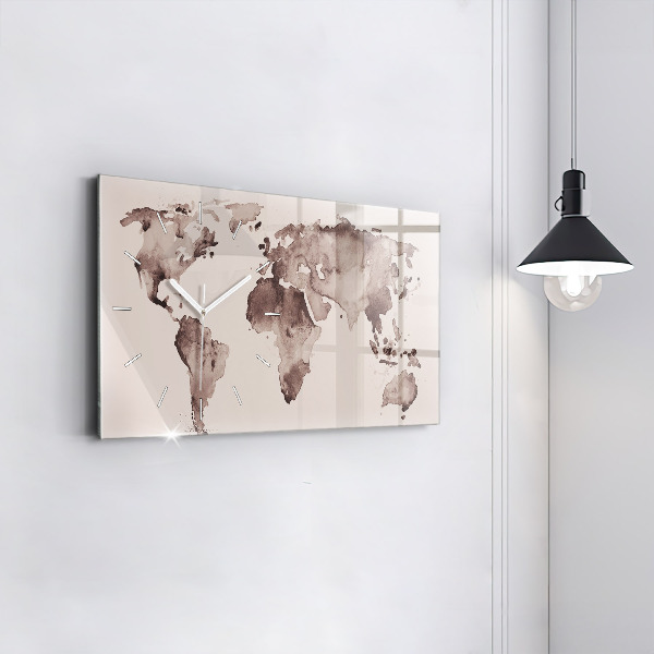 Glass wall clock rectangular Watercolor world map