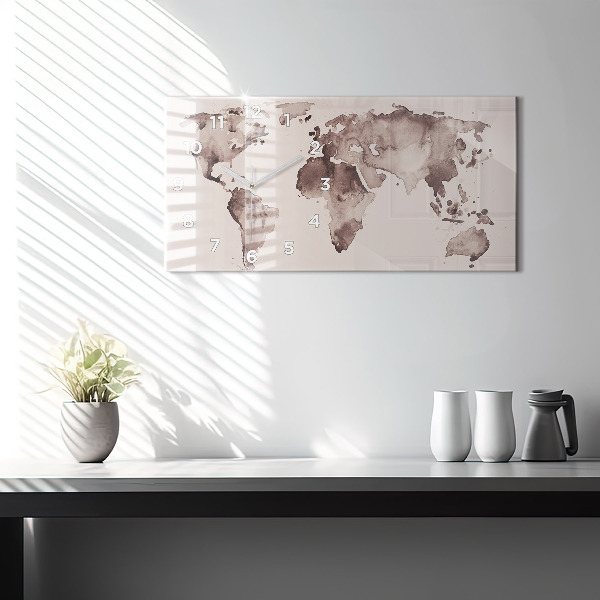 Glass wall clock rectangular Watercolor world map