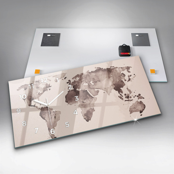 Glass wall clock rectangular Watercolor world map