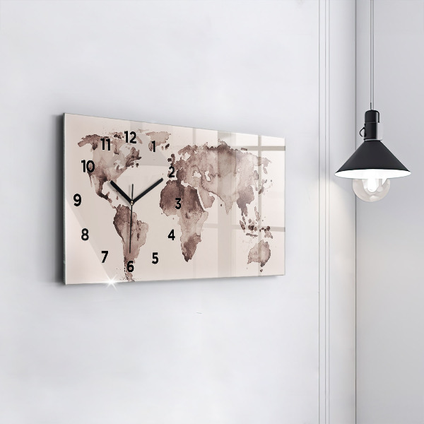 Glass wall clock rectangular Watercolor world map