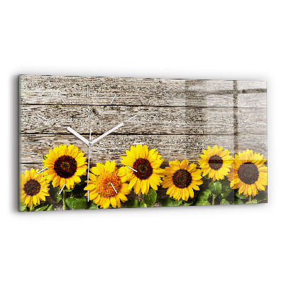 Glass wall clock rectangular Sunflowers