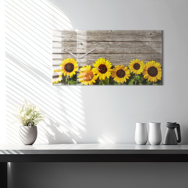 Glass wall clock rectangular Sunflowers