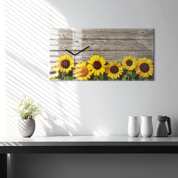 Glass wall clock rectangular Sunflowers