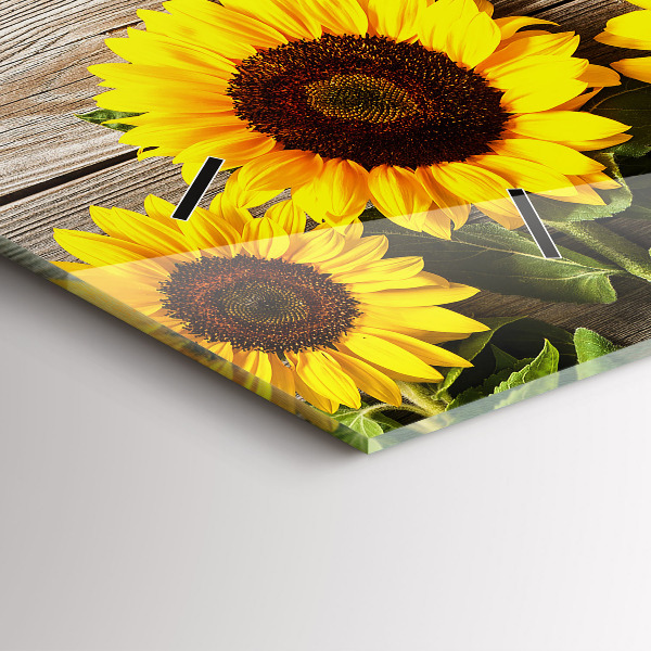 Glass wall clock rectangular Sunflowers