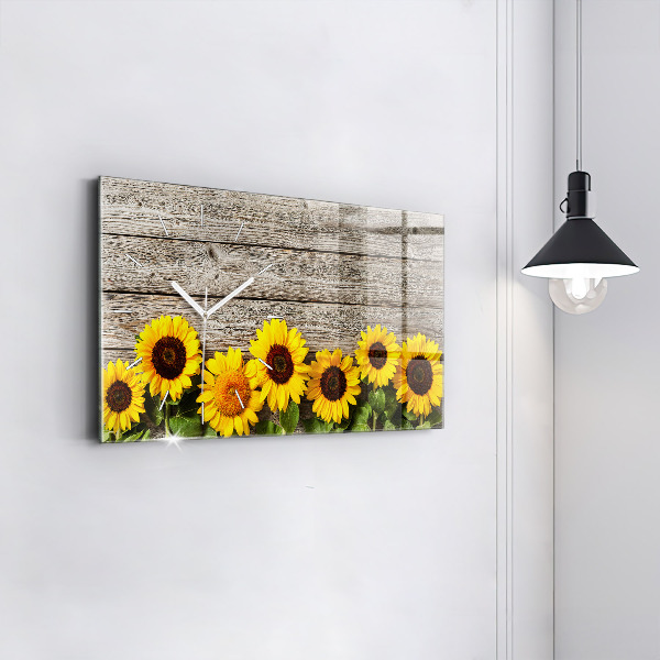 Glass wall clock rectangular Sunflowers