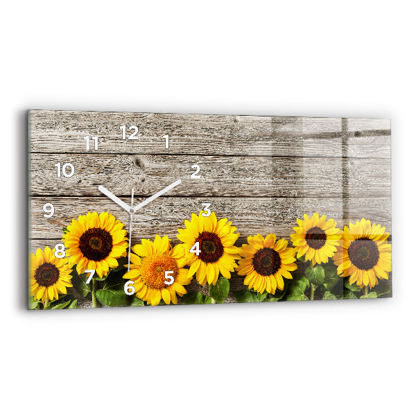 Glass wall clock rectangular Sunflowers