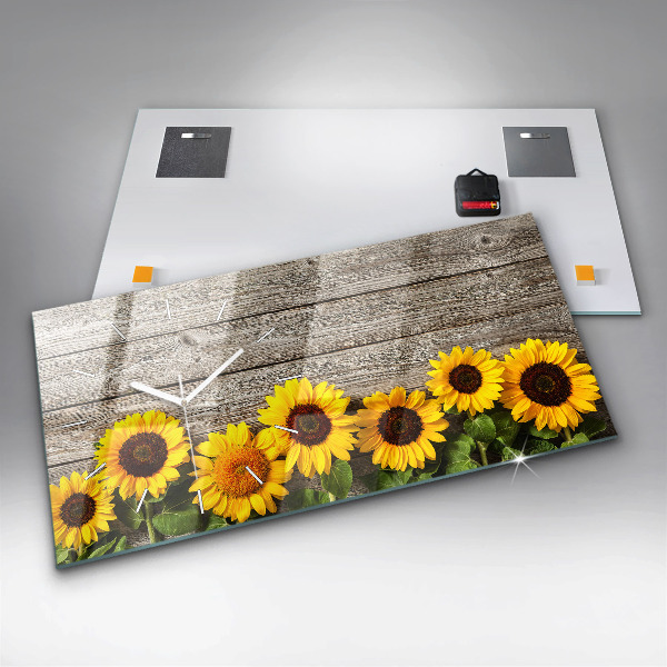 Glass wall clock rectangular Sunflowers